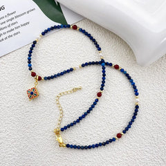 Dunhuang Lapis Lazuli Necklace – Handmade Natural Stone Beaded Pendant Taoist Protection Jewelry Gift Set