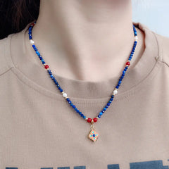 Dunhuang Lapis Lazuli Necklace – Handmade Natural Stone Beaded Pendant Taoist Protection Jewelry Gift Set