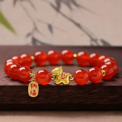 Natural Red Agate Bracelet – Year of the Horse 2026 Luck & Wealth Taoist Blessing Bracelet for Women