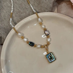 Freshwater Pearl & Abalone Shell Necklace – Taoist Protection Luxury Minimalist Energy Jewelry Gift Set