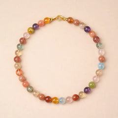 Natural Multi-Stone Crystal Necklace – Strawberry Quartz, Sunstone & Green Phantom Wealth, Love & Protection Gift Set