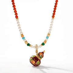 Natural Agate Gourd Necklace – Feng Shui Protection Luck Pendant Luxury Pearl Long Chain Gift Set | Taiqing Temple