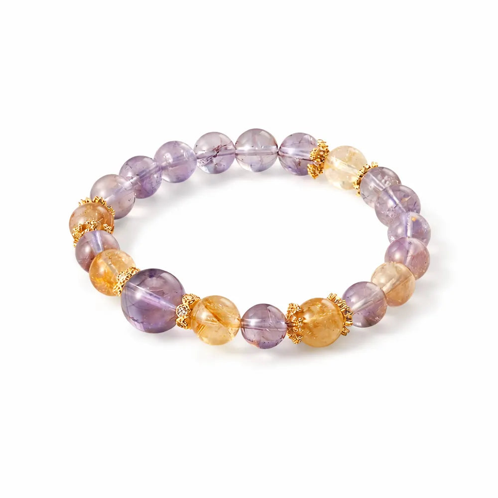 Natural Amethyst Citrine Healing Crystal Bracelet – Luck Protection Spiritual Jewelry Gift Set | Taiqing Temple