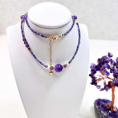Collar Energético de Amatista - Conjunto de Joyas de Cristal para Protección Taoísta, Suerte y Sabiduría