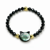 Natural Black Mother-of-Pearl Cat Bracelet – Black Spinel Protection Lucky Energy Jewelry | Taiqing Temple