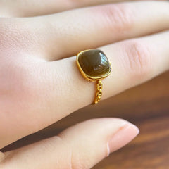 Anillo de Jade Hetiano Natural en Cubo de Azúcar – Plata S925 Ajustable Juego de Regalo con Bendición Taoísta