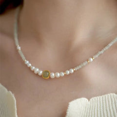 Natural Jade Pearl Necklace – Chinese Style Minimalist Clavicle Chain Taoist Energy Gift Set for Women