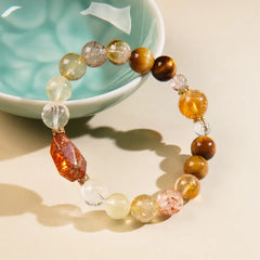 Pulsera de cristal natural Super Seven – Conjunto de regalo de pulsera para la riqueza, la suerte y la alineación energética taoísta