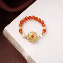 Anillo de la suerte con brújula de ágata roja – Set de regalo de protección para parejas con diseño de Feng Shui taoísta