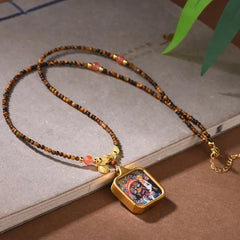 Collar Tangka Ojo de Tigre Zaki Ram – Amuleto de Protección Taoísta, Suerte y Energía, Conjunto de Joyas de Regalo