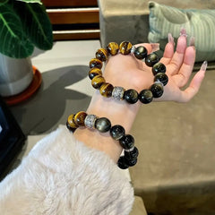 Pulsera Wukong Energy – Set de regalo de protección taoísta con ojo de tigre natural y obsidiana para hombres