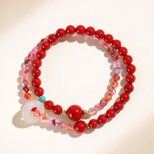 Five Elements Fire Bracelet – Red Agate, Strawberry Quartz & White Jade | Crane Aura