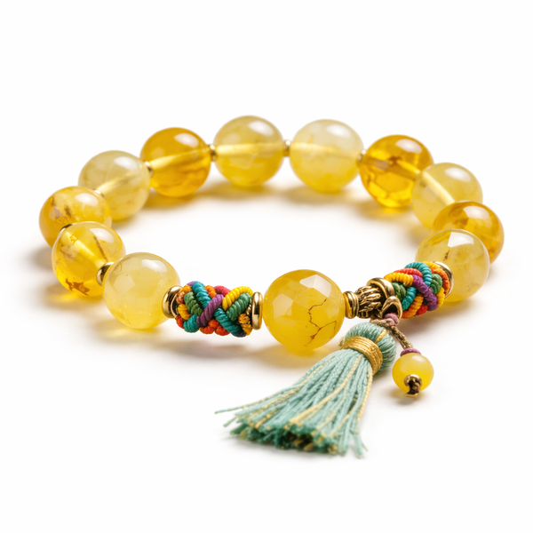 test-Natural Yellow Crystal Bracelet – Oriental Woven Rope Energy Beaded Jewelry with Tassel