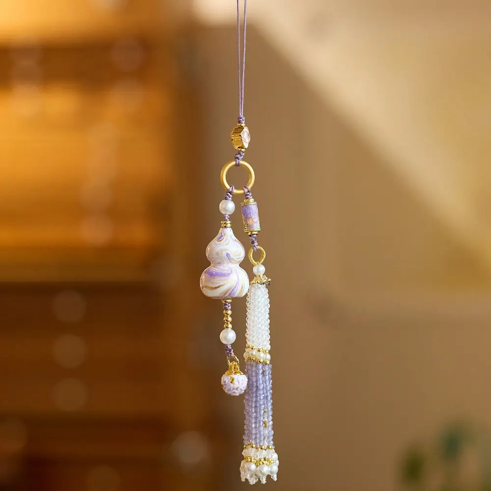 Chinese Lacquer Gourd Charm – Taoist Lucky Amulet Phone Strap Bag Charm Car Hanging Gift Set