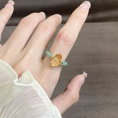 Citrine & Aventurine Crystal Ring – Wealth, Luck & Taoist Energy Protection Minimalist Luxury Gift for Women