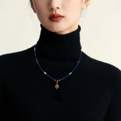 Dunhuang Lapis Lazuli Necklace – Handmade Natural Stone Beaded Pendant Taoist Protection Jewelry Gift Set