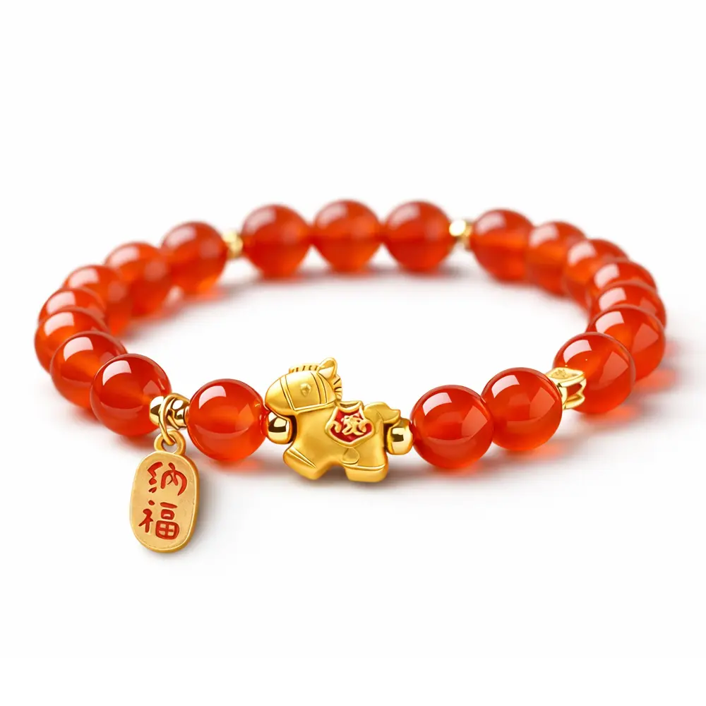 Natural Red Agate Bracelet 2026 Year of Horse – Luck Wealth Taoist Blessing Bracelet for Women | Taiqing Temple
