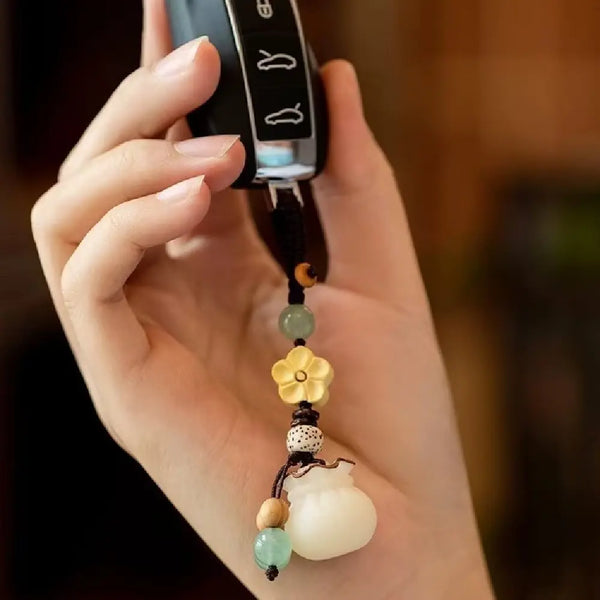 Handmade Bodhi Phone Charm & Lucky Keychain – Taoist Wealth & Protection Amulet Gift Set