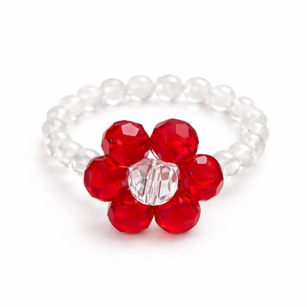 Handmade Crystal Flower Ring – Taoist Lucky Charm Colorful Beaded Ring Gift Set
