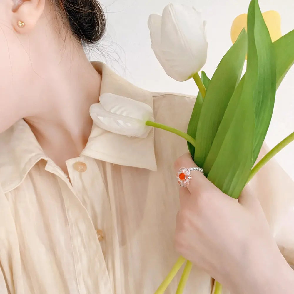 Handmade Crystal Flower Ring – Taoist Lucky Charm Colorful Beaded Ring Gift Set