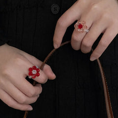 Handmade Crystal Flower Ring – Taoist Lucky Charm Colorful Beaded Ring Gift Set