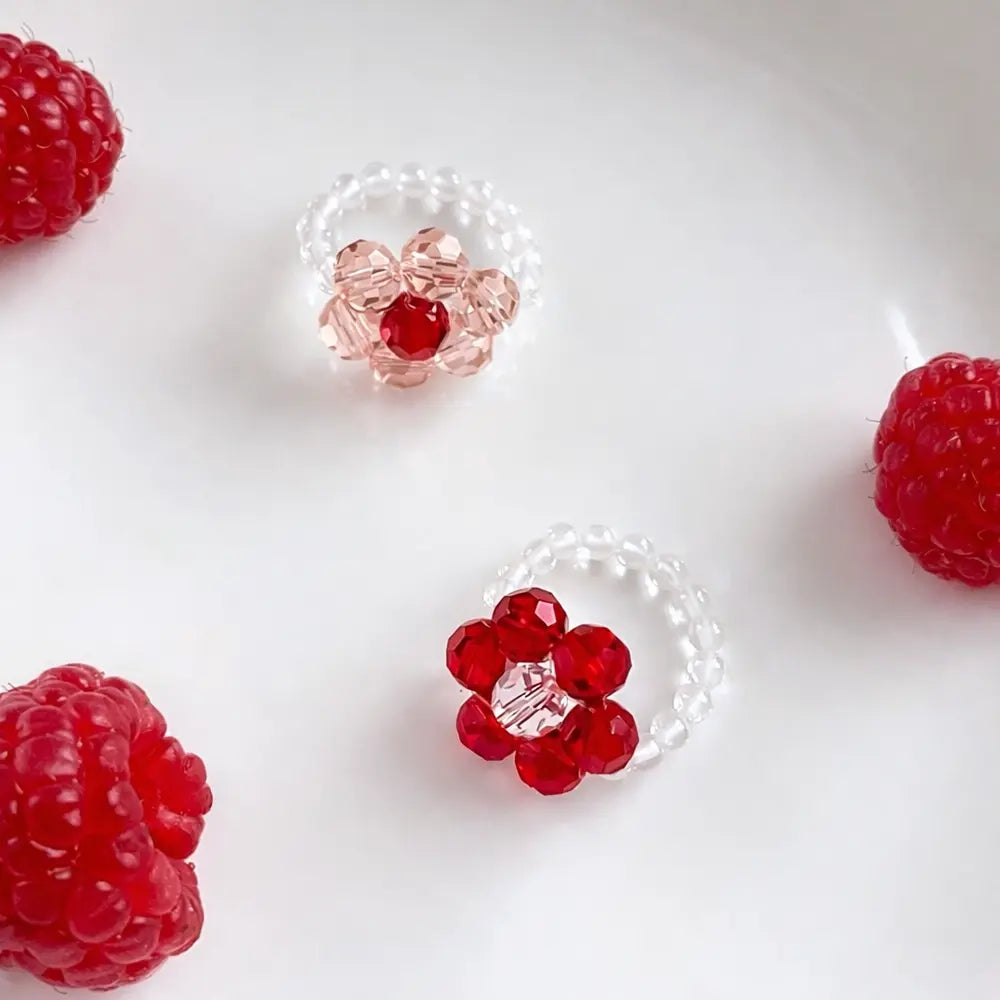 Handmade Crystal Flower Ring – Taoist Lucky Charm Colorful Beaded Ring Gift Set