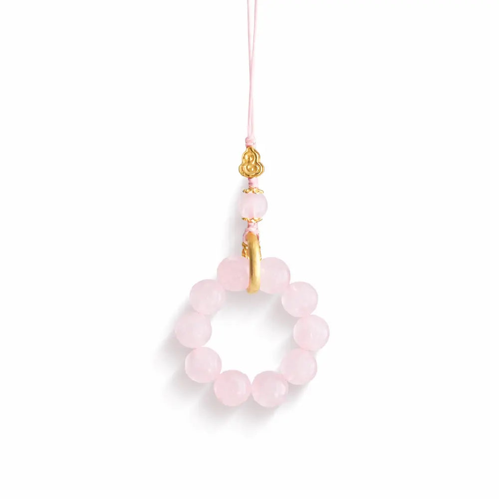 Lucky Crystal Phone Charm – Rose Quartz Clear Quartz Gourd Gift Set Taoist Blessing | Taiqing Temple
