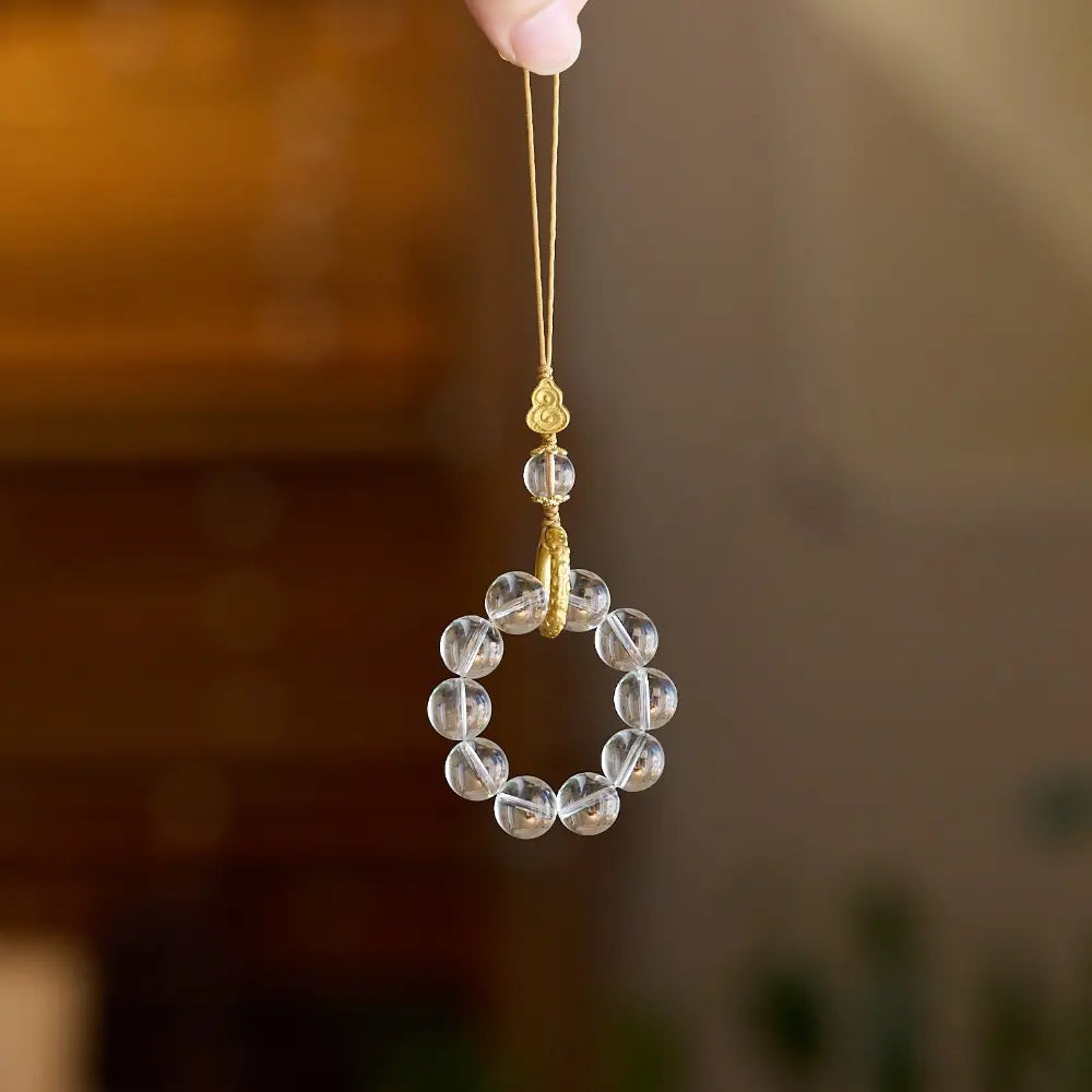Lucky Crystal Phone Charm – Rose Quartz & Clear Quartz Gourd Taoist Protection Gift Set