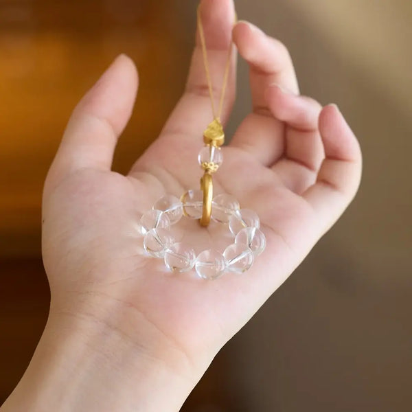 Lucky Crystal Phone Charm – Rose Quartz & Clear Quartz Gourd Taoist Protection Gift Set