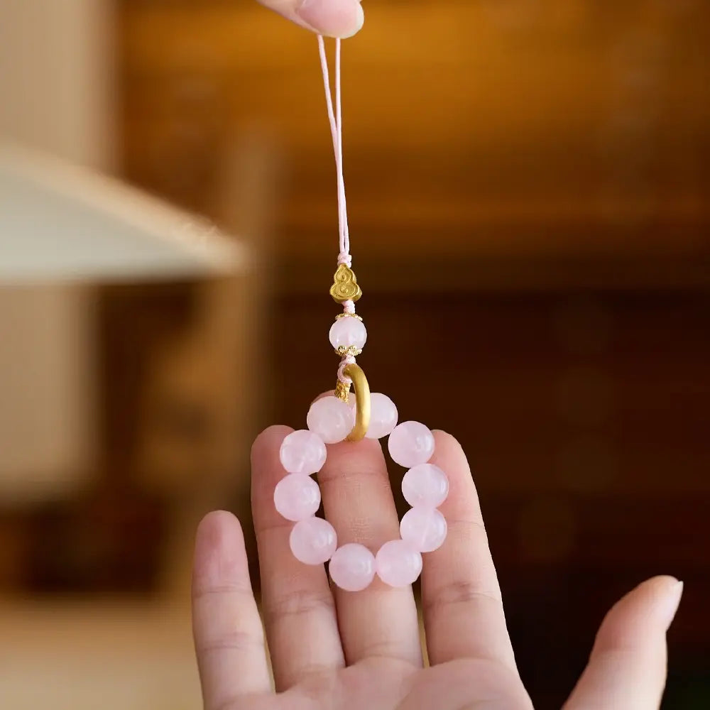 Lucky Crystal Phone Charm – Rose Quartz & Clear Quartz Gourd Taoist Protection Gift Set