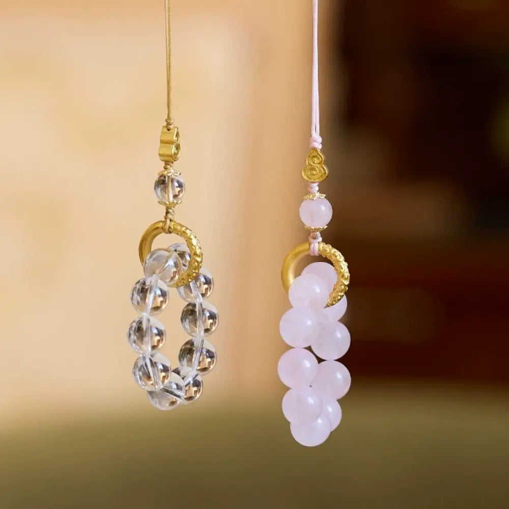 Lucky Crystal Phone Charm – Rose Quartz & Clear Quartz Gourd Taoist Protection Gift Set