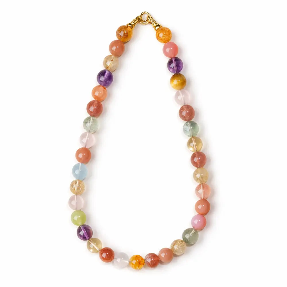 Natural Multi-Stone Crystal Necklace – Strawberry Quartz Sunstone Green Phantom Wealth Protection Necklace | Taiqing Temple
