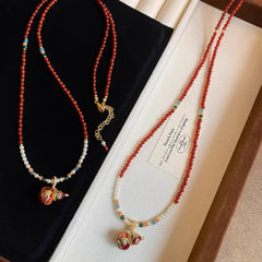 Natural Agate Gourd Necklace – Feng Shui Protection & Luck Pendant Luxury Pearl Long Chain Gift Set
