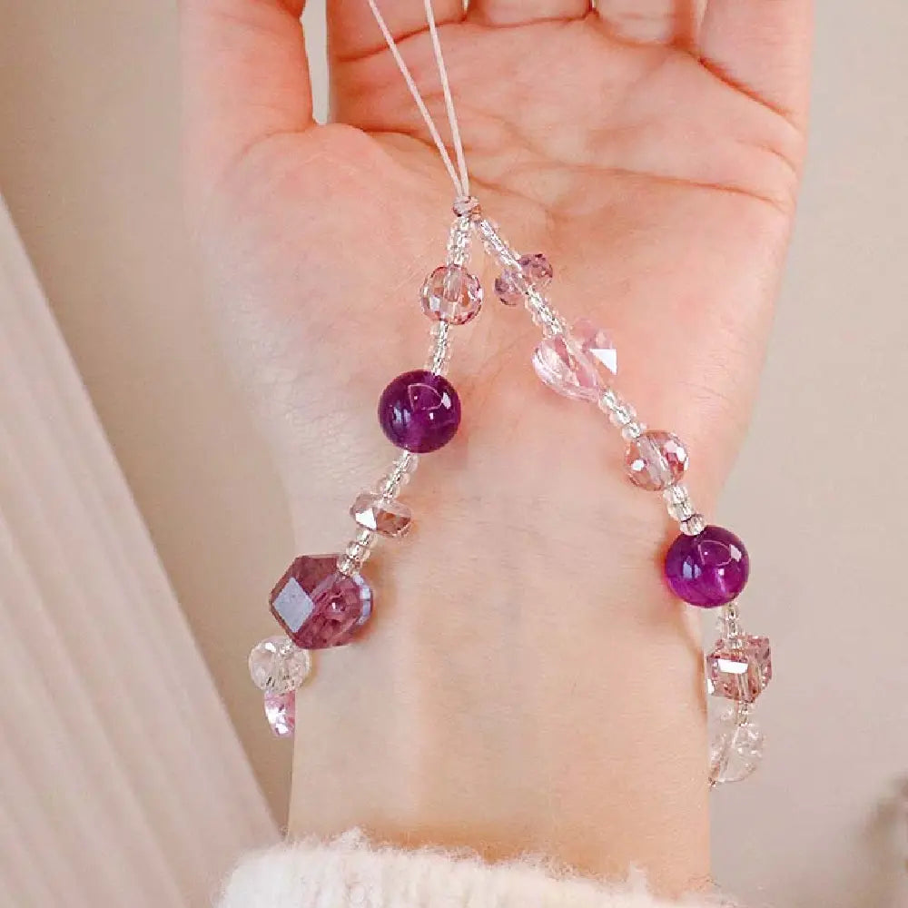Natural Amethyst Crystal Phone Charm – Taoist Protection Energy Handmade Strap Gift Set