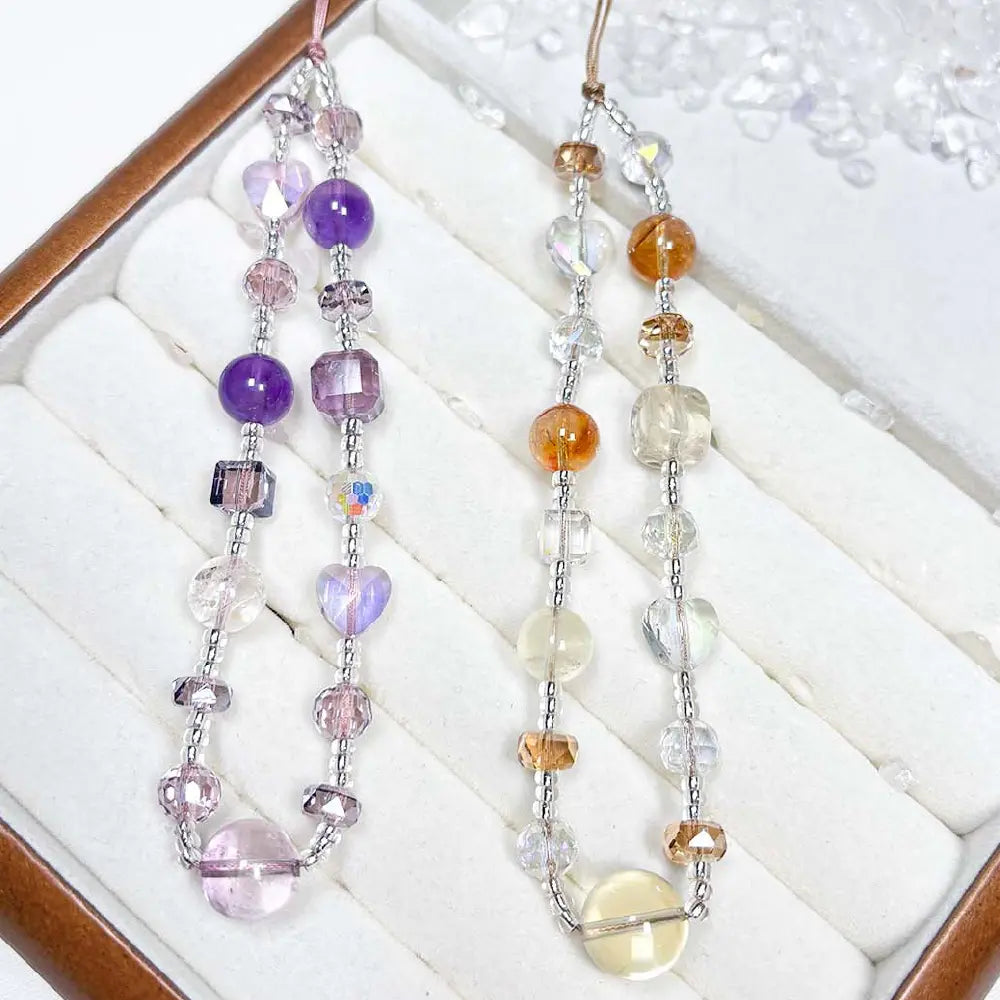 Natural Amethyst Crystal Phone Charm – Taoist Protection Energy Handmade Strap Gift Set