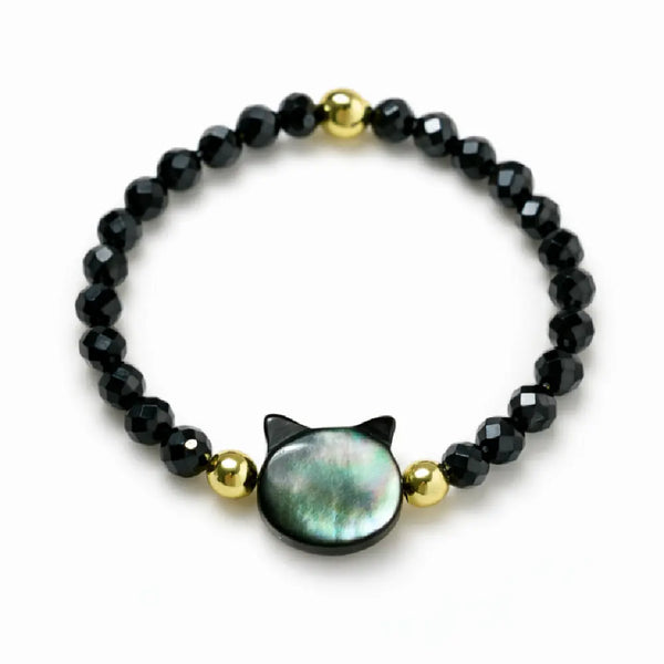 Natural Black Mother-of-Pearl Cat Bracelet – Black Spinel Protection Lucky Energy Jewelry