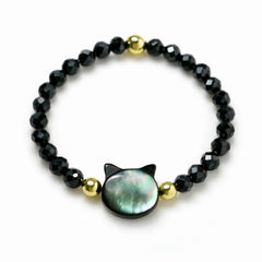 Natural Black Mother-of-Pearl Cat Bracelet – Black Spinel Protection Lucky Energy Jewelry | Taiqing Temple

