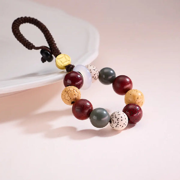 Natural Bodhi Multi-Bead Lucky Keychain – Taoist Five Elements Protection Charm Car & Phone Pendant Gift
