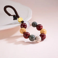 Natural Bodhi Multi-Bead Lucky Keychain – Taoist Five Elements Protection Charm Car & Phone Pendant Gift