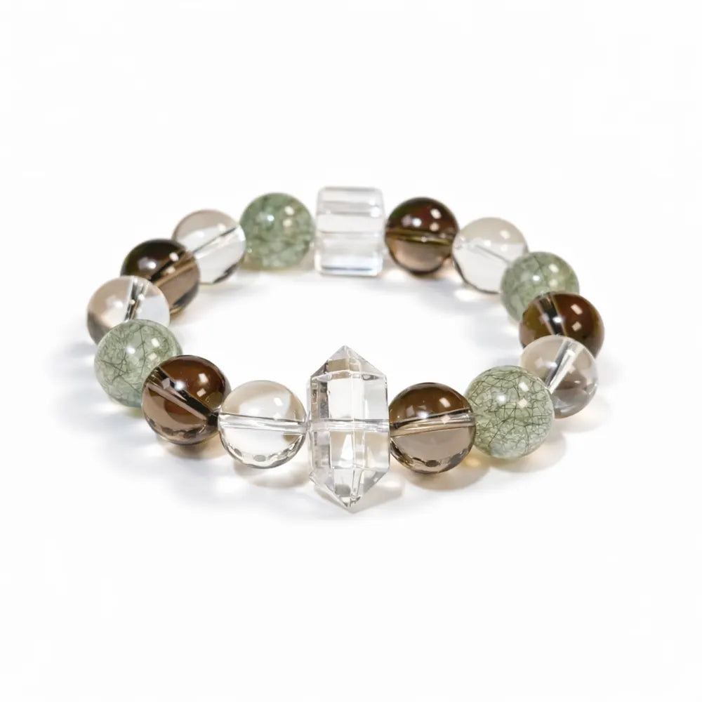 Natural Clear Quartz Smoky Quartz Bracelet – Taoist Energy Wealth Protection Crystal Jewelry | Taiqing Temple
