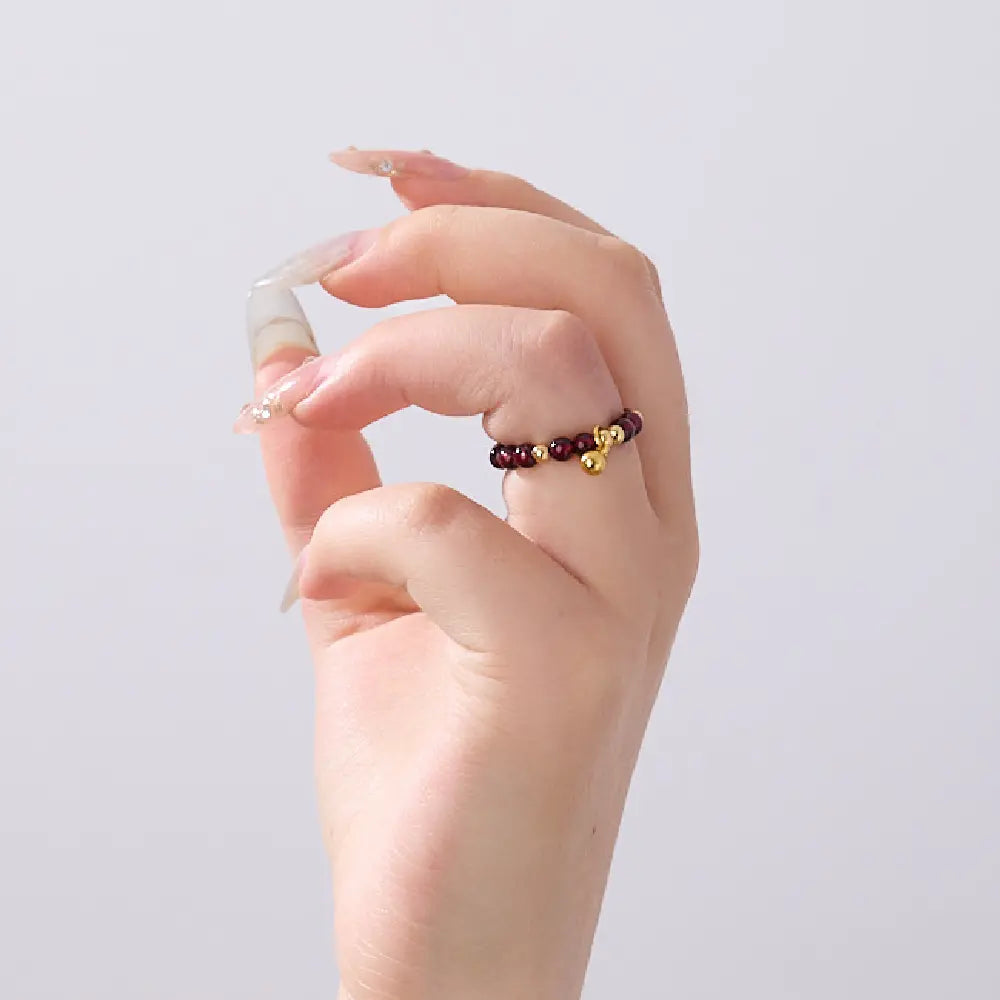 Anillo energético de granate natural – Juego de regalo de anillos de cristal para la atracción amorosa y la protección taoísta