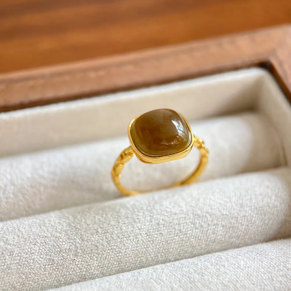 Natural Hetian Jade Sugar Cube Ring – S925 Silver Adjustable Taoist Blessing Gift Set