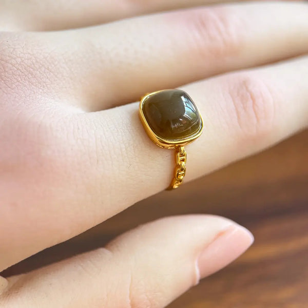 Natural Hetian Jade Sugar Cube Ring – S925 Silver Adjustable Taoist Blessing Gift Set