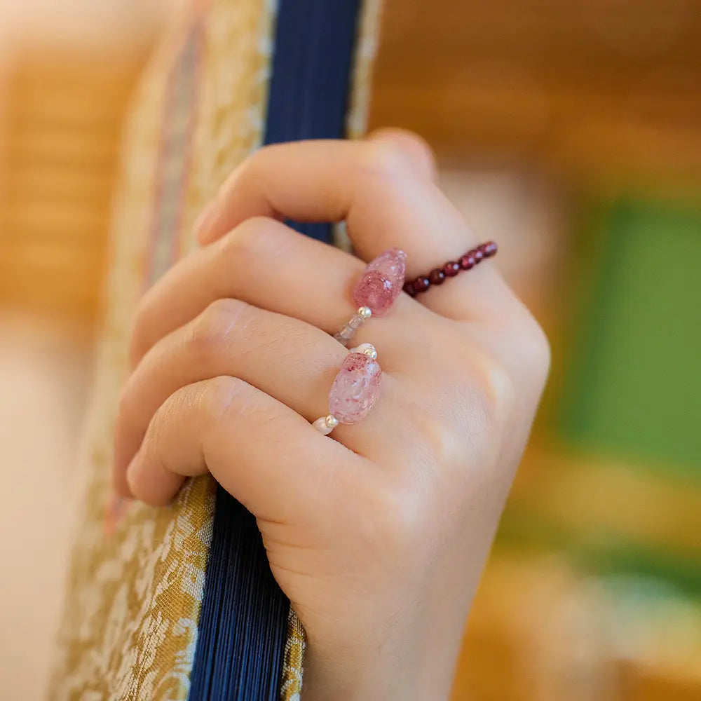 Natural Tourmaline Pixiu Ring – Wealth & Love Luck Taoist Blessing Gift Set with Pearl & Garnet
