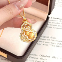 Chinese Style Fu Lu Gourd Necklace – Taoist Protection Pendant Luxury Gold Zircon Gift Set