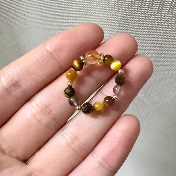 Taoist Golden Fortune Citrine Tiger Eye Wealth Ring Gift Set – Protection Energy Ring