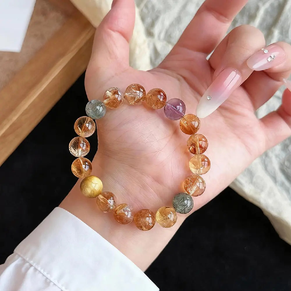 Wealth Attraction Bracelet – Natural Citrine, Rutilated Quartz & Golden Tiger Eye Crystal Gift Set