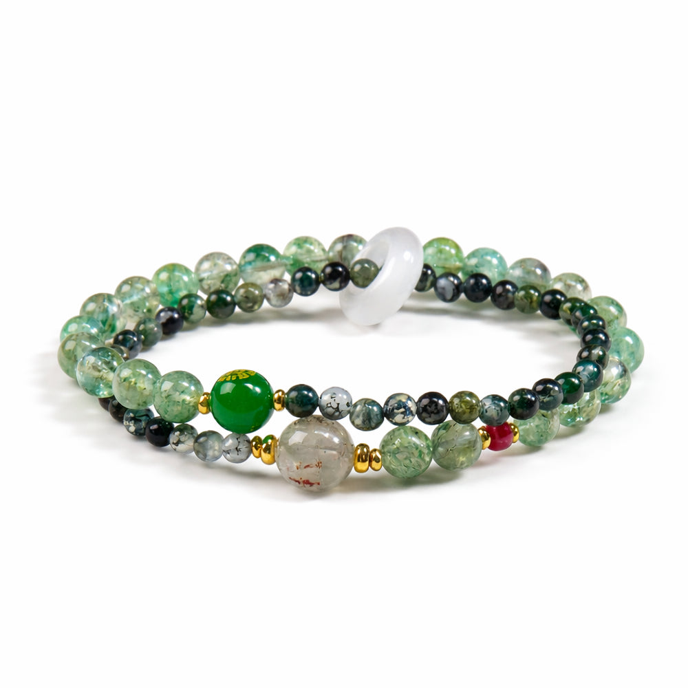 Five Elements Crystal Bracelet – Natural Strawberry Quartz Agate Wealth Energy Bracelet | Taiqing Temple
