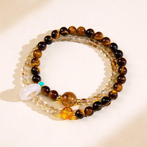 Five Elements Crystal Bracelet – Natural Strawberry Quartz & Agate Wealth & Energy Balance Gift Set