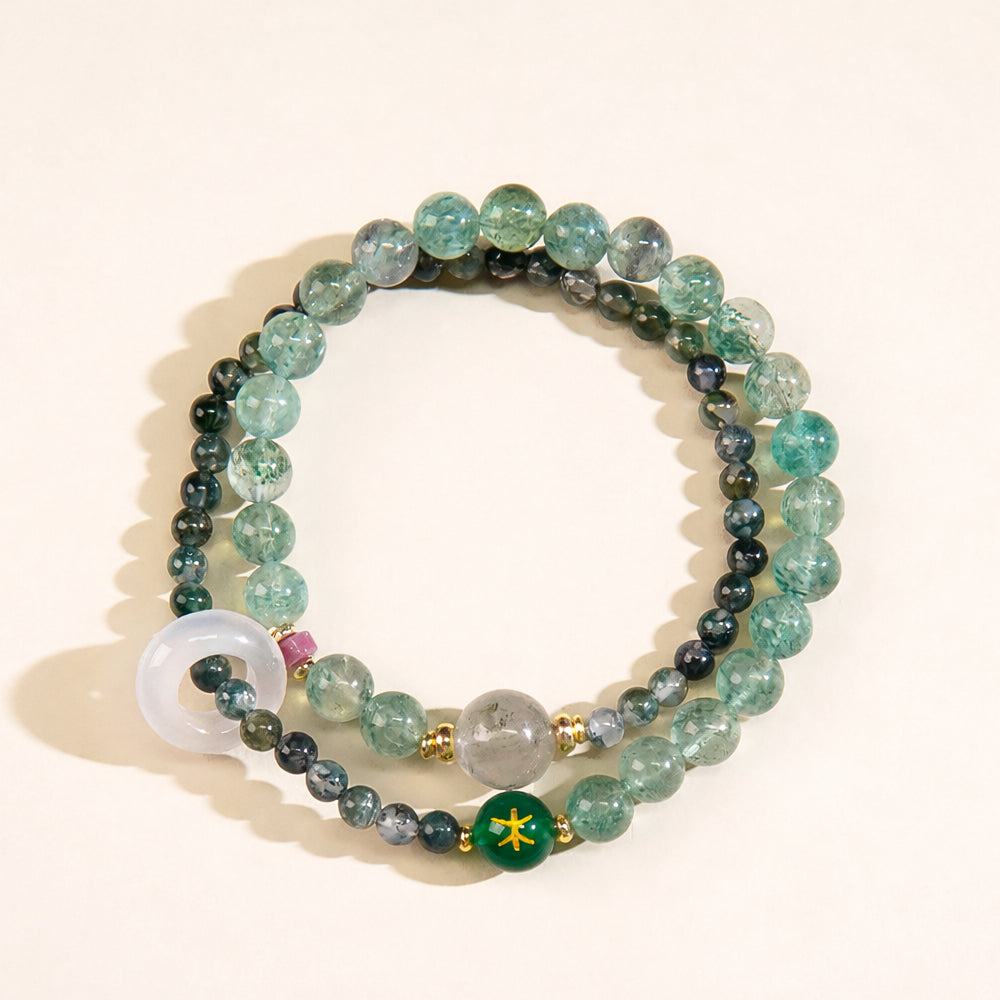 Five Elements Crystal Bracelet – Natural Strawberry Quartz & Agate Wealth & Energy Balance Gift Set